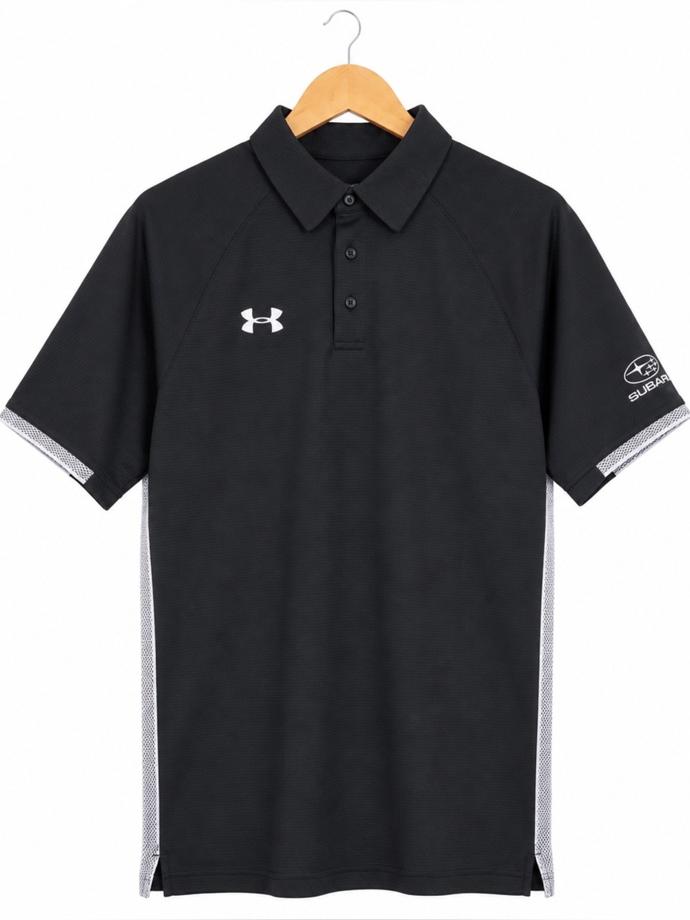 Men’s Under Armour Subaru Polo Shirt Black Logo Button Up Size Large - Picture 8 of 8